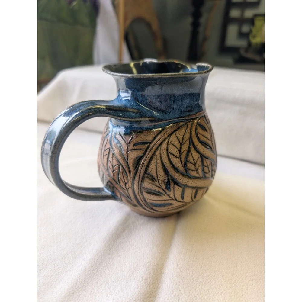 Susan Brown Freeman Incised Monstera Studio Pottery Pintcher